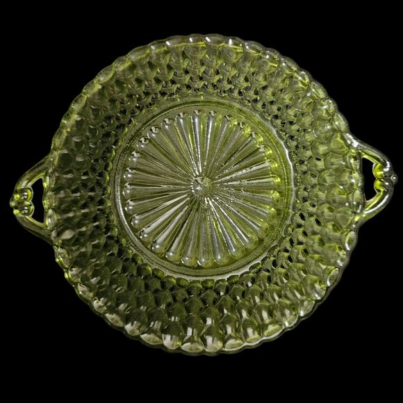 Vintage Green Depression Glass Candy Dish Honeycomb Pattern 2-Handled 9" - Picture 3 of 4
